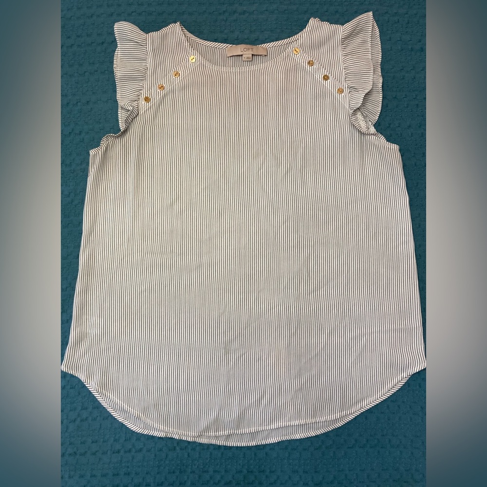 Loft Vertical Striped Blouse w/ Gold Button Details